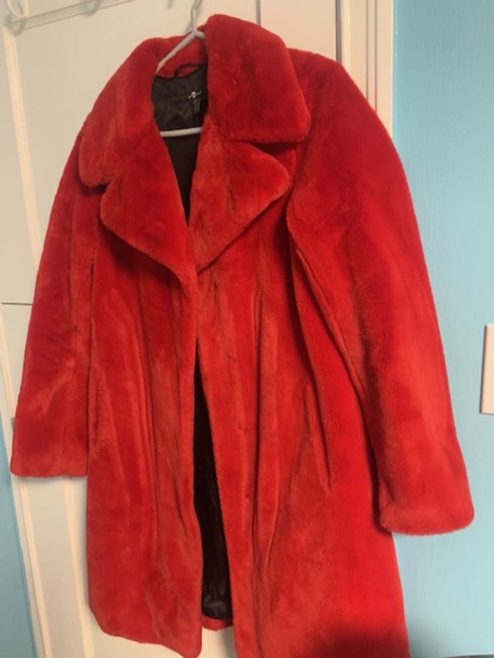 Red faux fur plush coat